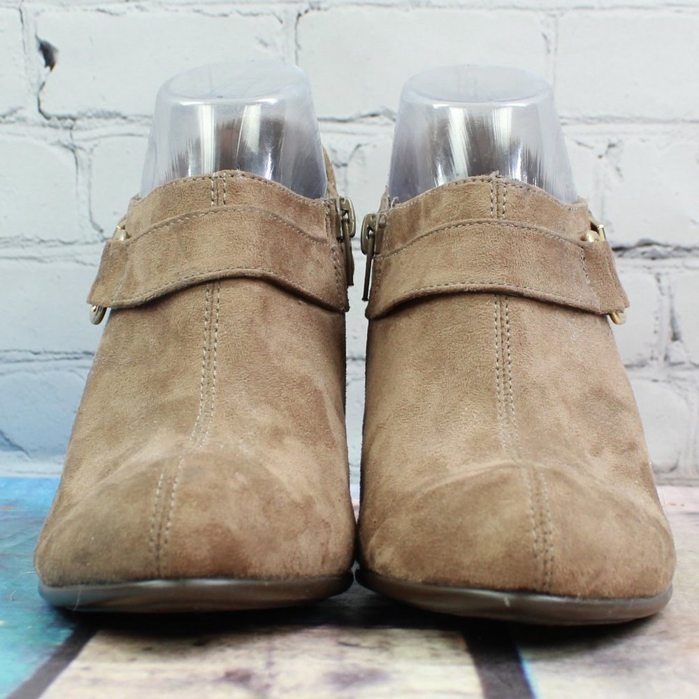 Aerosoles Brown Leather Side Zip Ankle Strap Heeled Booties Size 9 - Picture 5 of 9